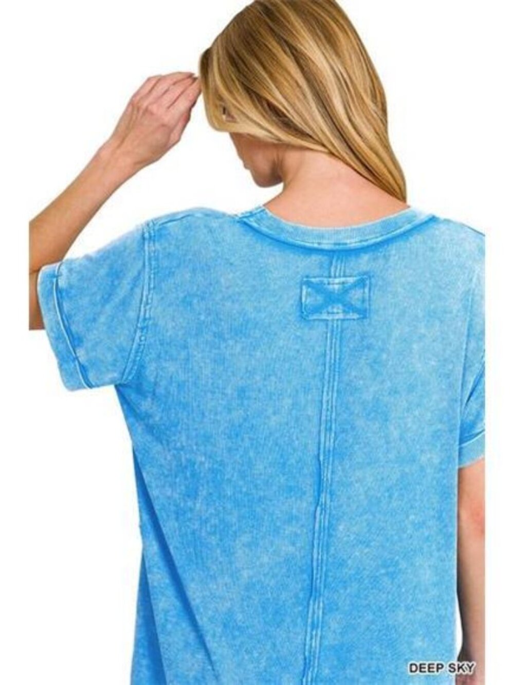 Zenana Washed‎ Ribbed Cuffed Short Sleeve Round Neck Top - Picture 3 of 7